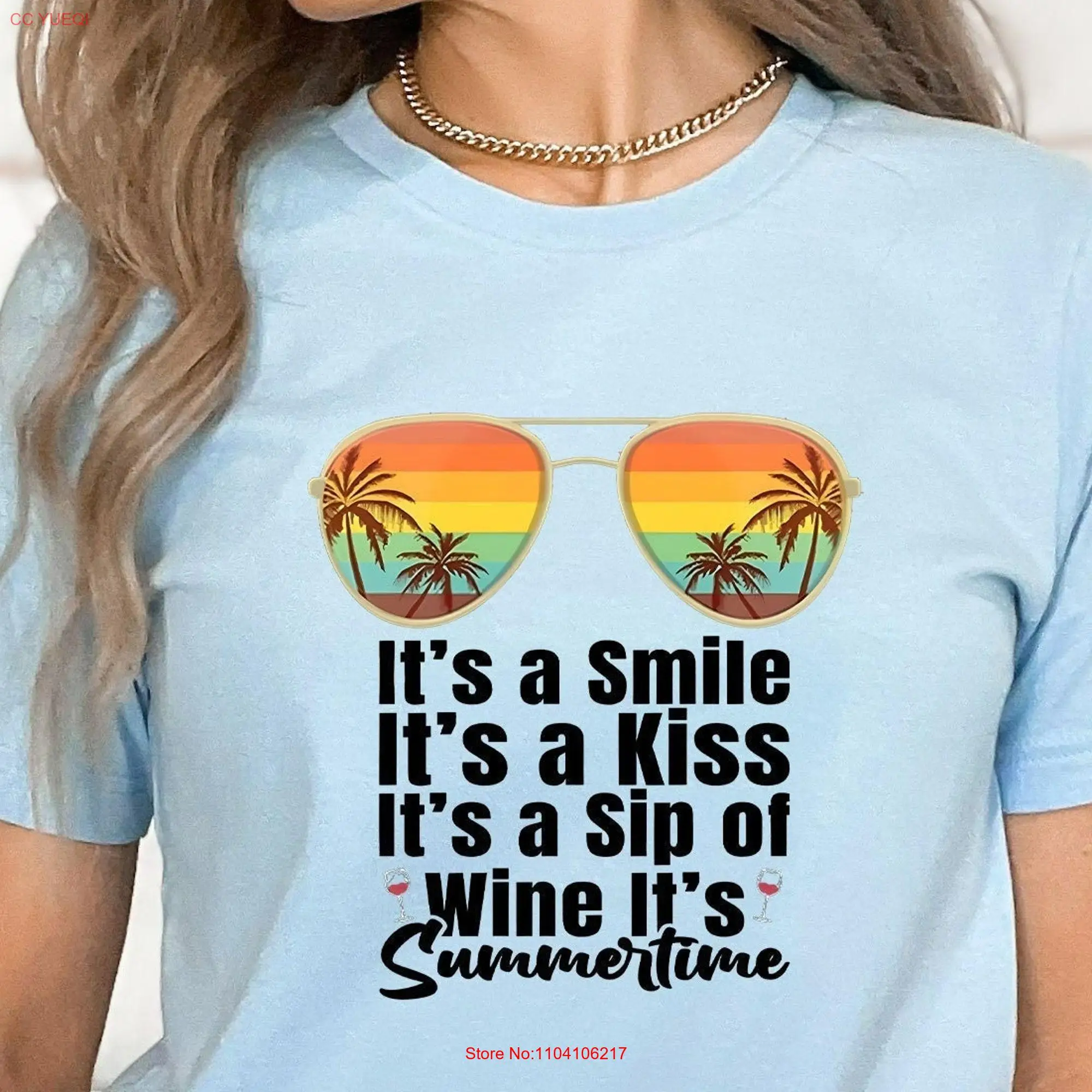 Летняя футболка с надписью It's A Smile Kiss Sip Of Wine праздничная Пляжная длинным или