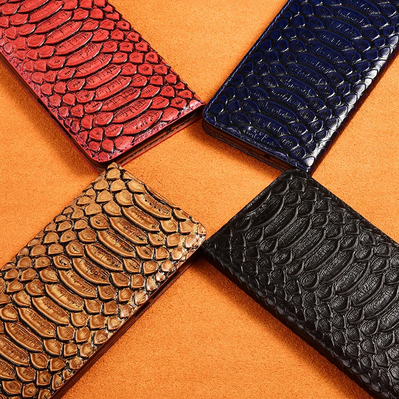 Snakeskin Veins Cowhide Genuine Leather Case For Samsung Galaxy S7 S8 S9 S10 S20 S21 S22 FE Plus Lite Ultra Wallet Flip Cover