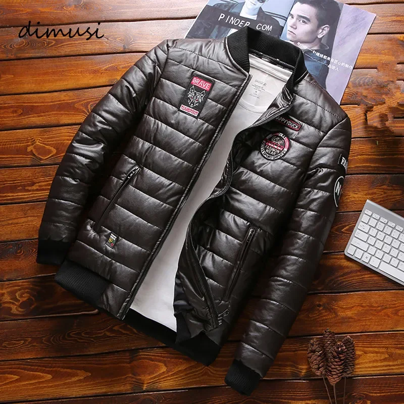 

Winter Men Jacket Fashion Men Thermal Parkas Coats Man Thick Warm Windbreaker PU Leather Patchwork Jackets Clothing 8XL