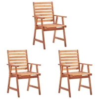 Garden Dining Chair of 3, Solid Acacia Wood Outdoor Seat Chair, Patio Furniture 56 x 62 x 92 cm