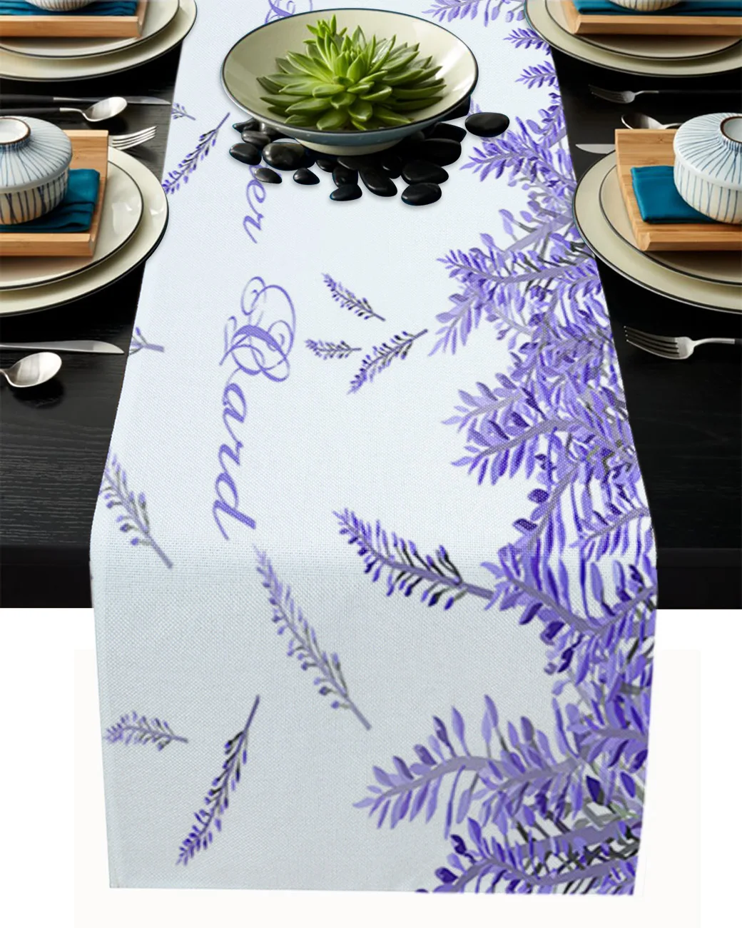 

Lavender Island Flower Luxury Table Runner for Wedding Birthday Party Hotel Dining Table High Quality Table Cloth