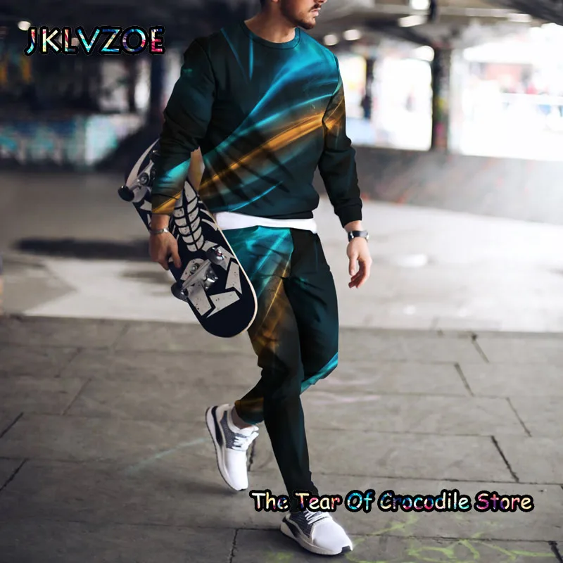 

New Arrival Men Sets Cool Skateboard Suit Trousers 2 Piece Lion Print Fashion Long Sleeve T Shirt/Pants Tracksuit Loose Clothes
