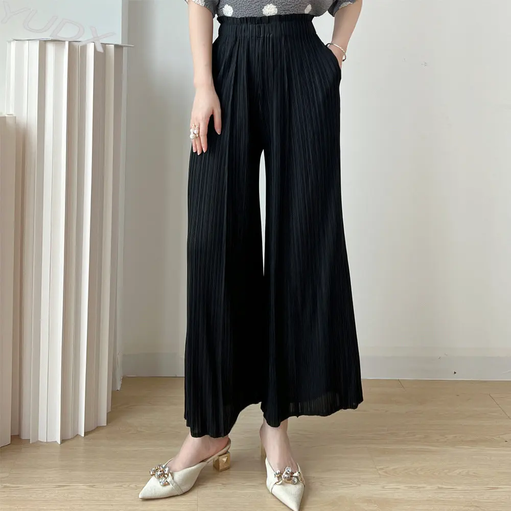 Miyake Pleated 2023 Summer New Women's Straight Pants Casual Loose Large Yards with Fashionable Temperament Slim Wide Leg Pants