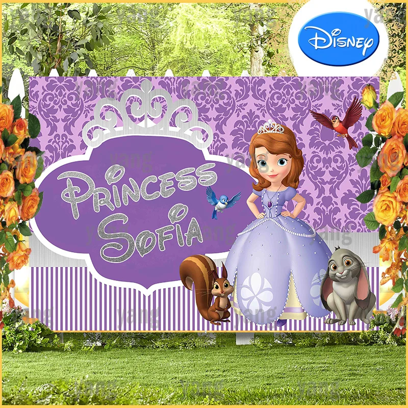 Disney Free Customize Cute Sofia Purple Pattern Baby Shower Backdrop Princess Girl Happy Birthday Party Decoration Background