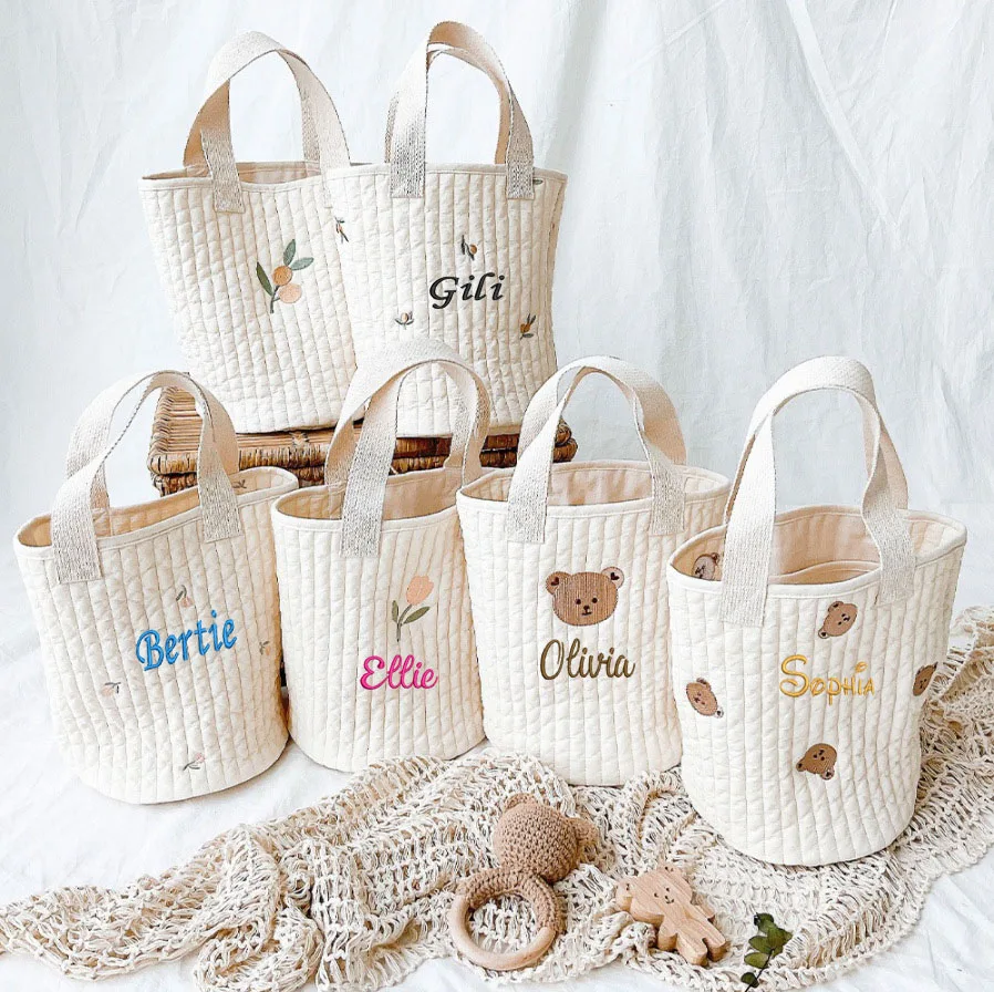 Custom Quilted Baby Bag, Stylish Diaper Bucket bag, Small Ba