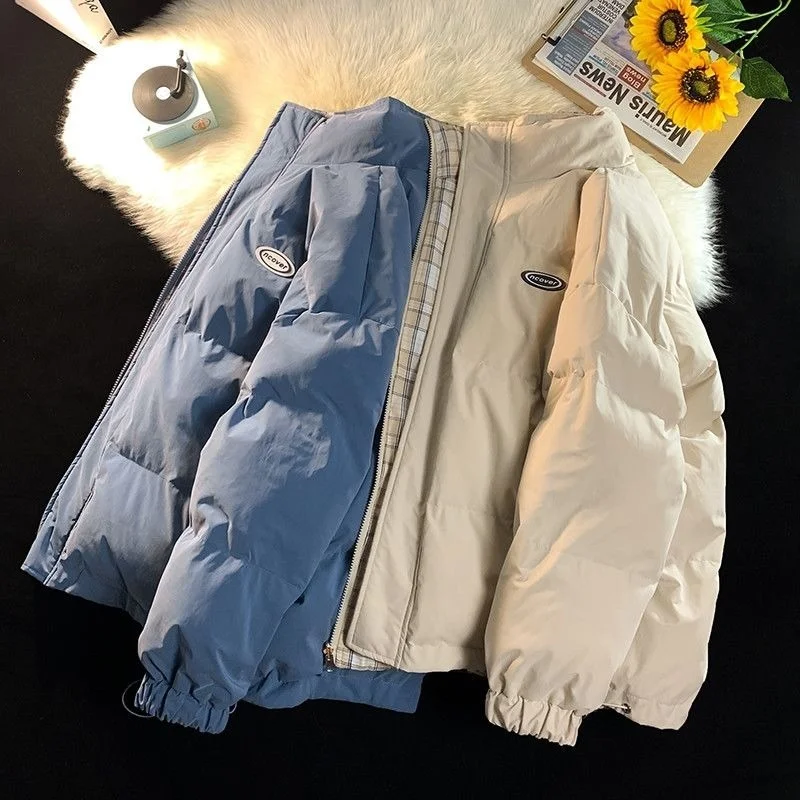 Simple Loose Fashion Trend Down Jacket Plus Velvet Thickened Warm Autumn and Winter New Double-sided Korean Loose Top