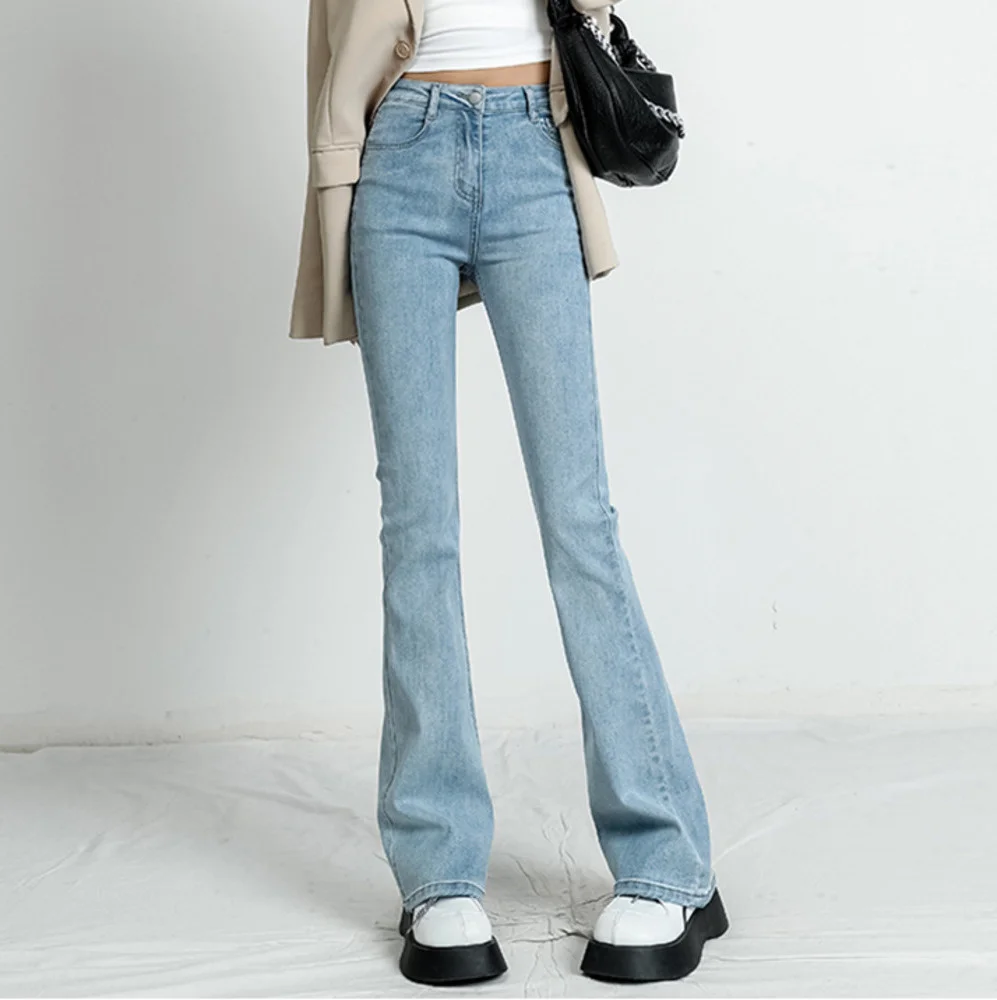 

2023 Women Flared Jeans Loose Denim Pants Bottom Straight High Waist Stretch Urban Female Flare Trouser Fashion 6 Color