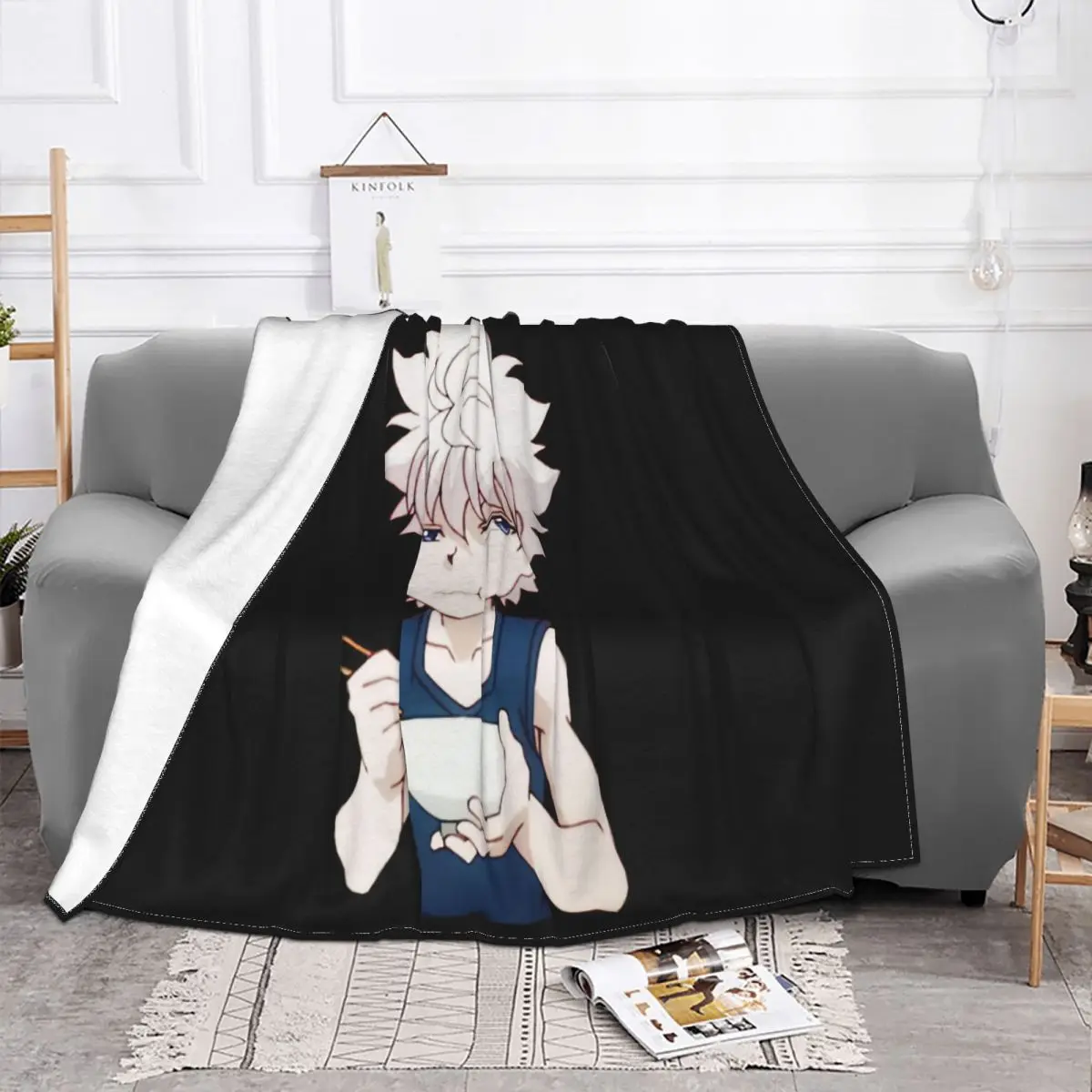 Милое черное одеяло Killua Zoldyck Hunter X с забавным мемом Manga Baka Otaku для женщин и мужчин