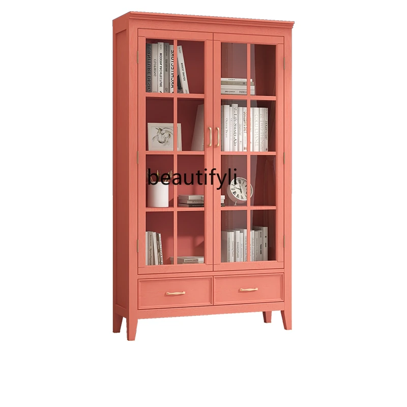 

yj Living Room High Cabinet Wall Cabinet Household Transparent Glass Bookcase Le High Cabinet Window Cabinet