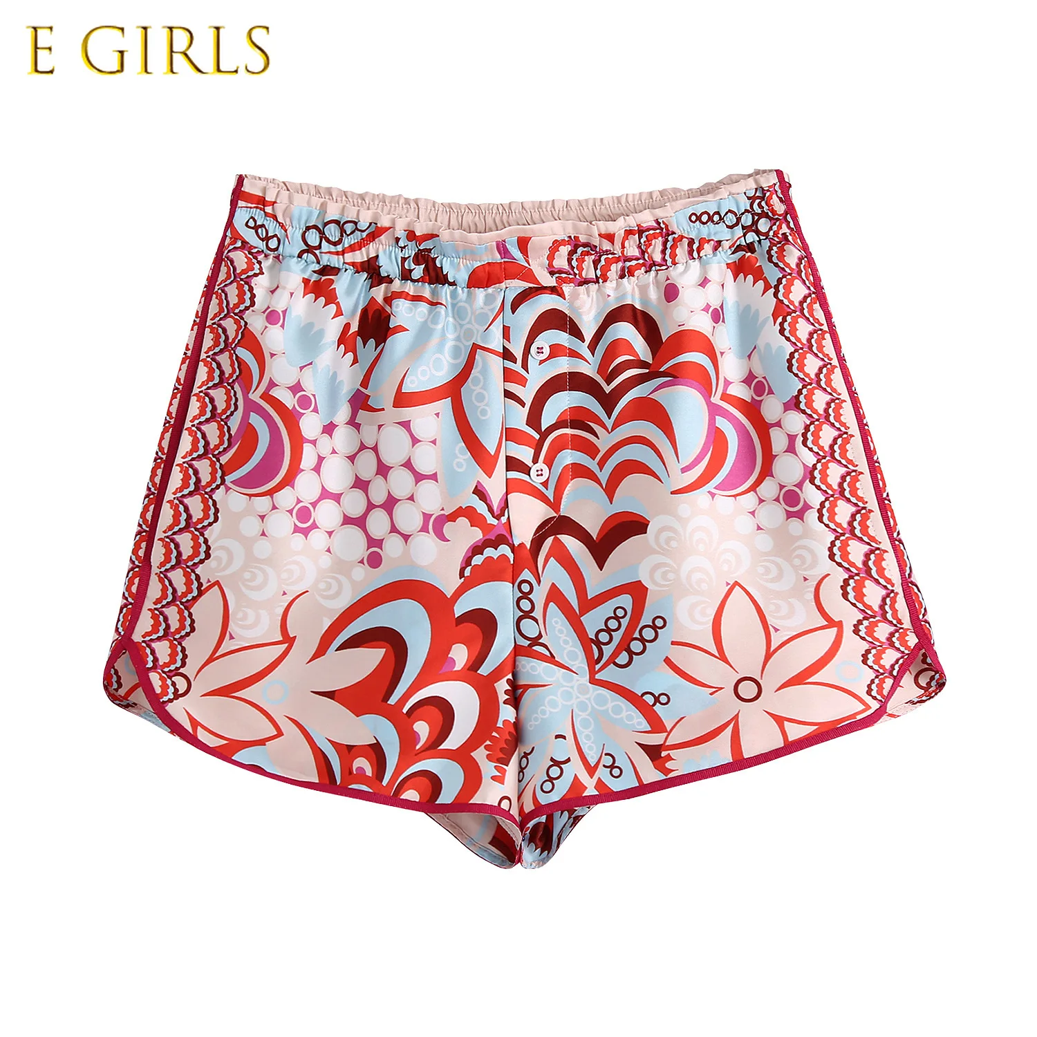 E GIRLS Women  Fashion with Floral Print Shorts Vintage High Elastic Waist  Female Short Pants Streetwear Stretch Shorts Womens