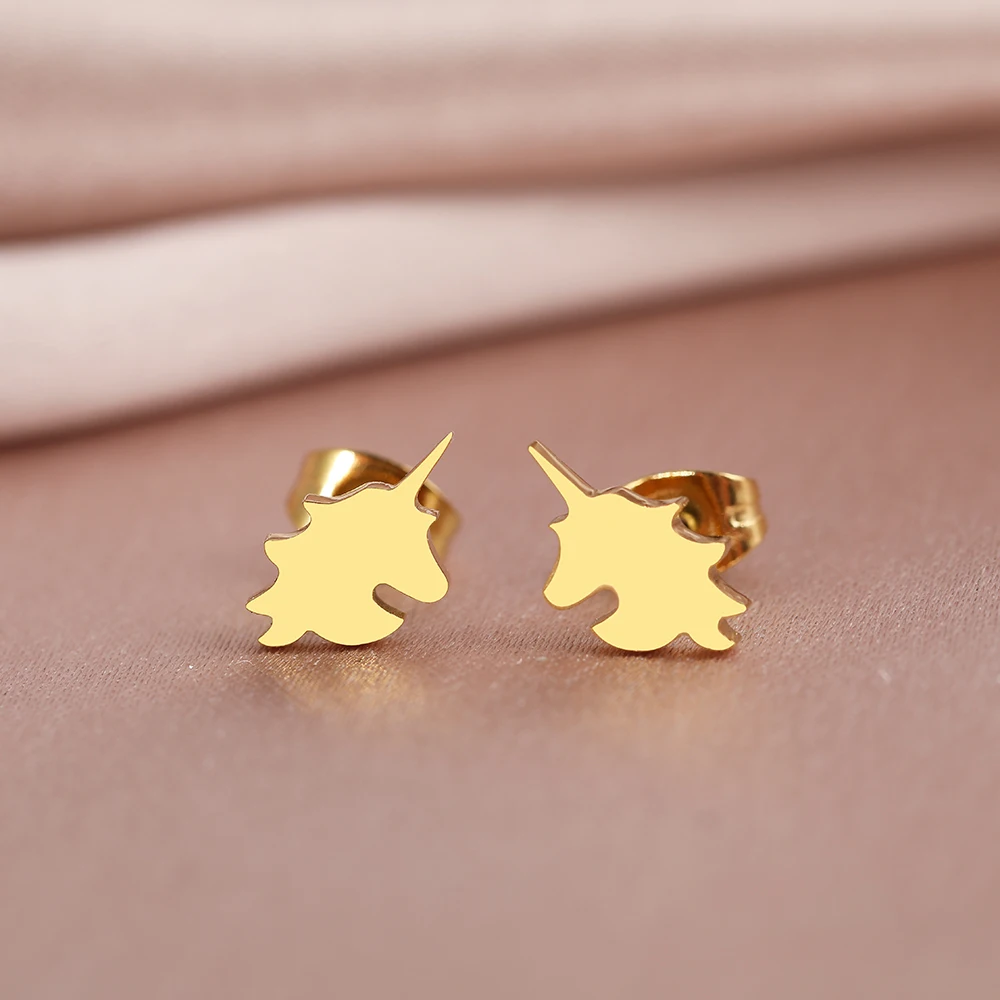 Mini boucles d'oreilles licorne en acier inoxydable pour femmes  bijoux à la mode en métal  cadeaux