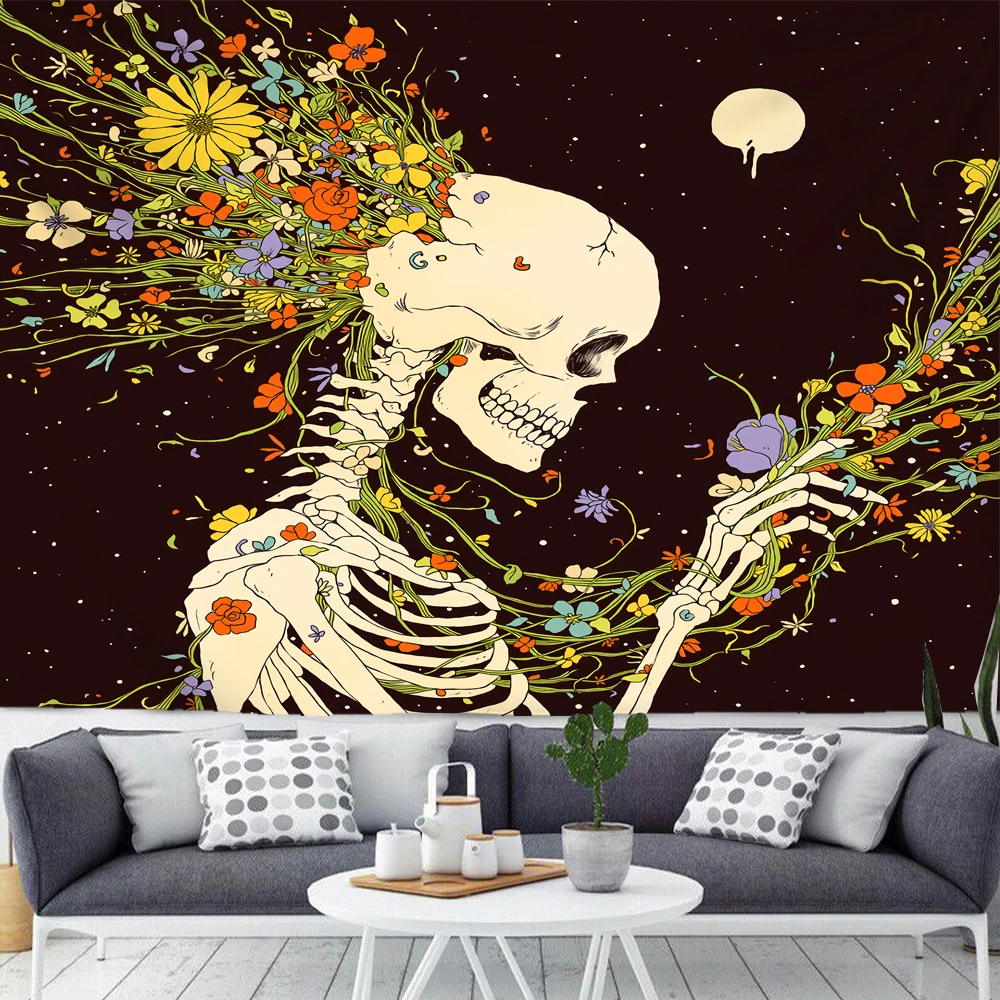 

Flowers Skull Tapestry Astronaut Yoga Buddha Indian Mandala Tapestry Wall Hanging Boho Decor Hippie Witchcraft Room Decor