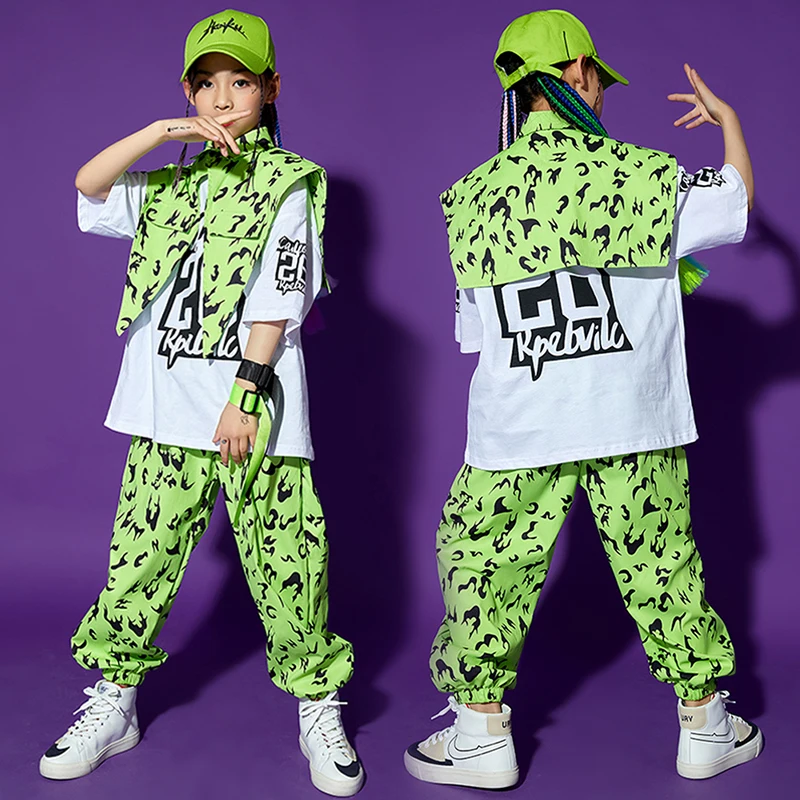 

Fashion Green Leopard Girls' Clothes Hip Hop Kids Dance Costume Boys Street Dancing Performance Catwalk Stage Costume BL6500