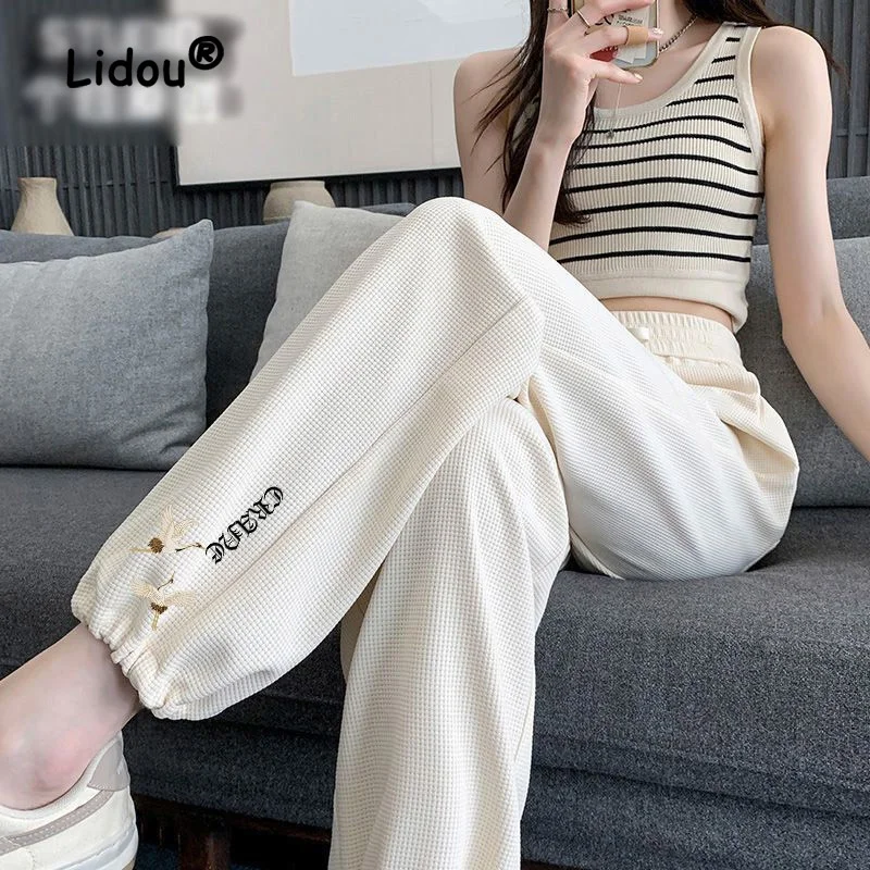 

Casual Printing Letter Pockets Sweatpants Women New High-quality Loose Plush and Thicken Autumn Winter Foot-binding Trousers