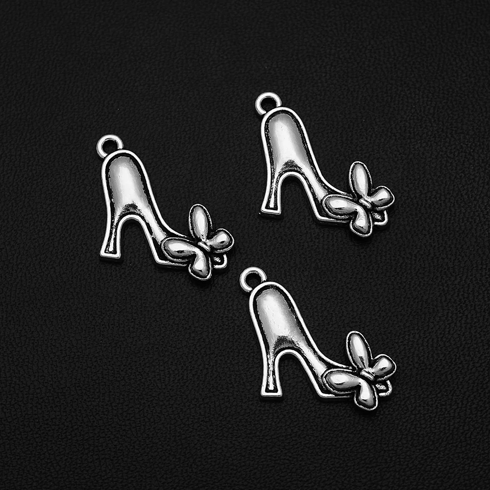 

10pcs/Lots 20x20mm Antique Silver Plated Women High Heels Charm Bow-Knot Shoes Pendant For Diy Hqd Bulk Wholesale Jewelry Making