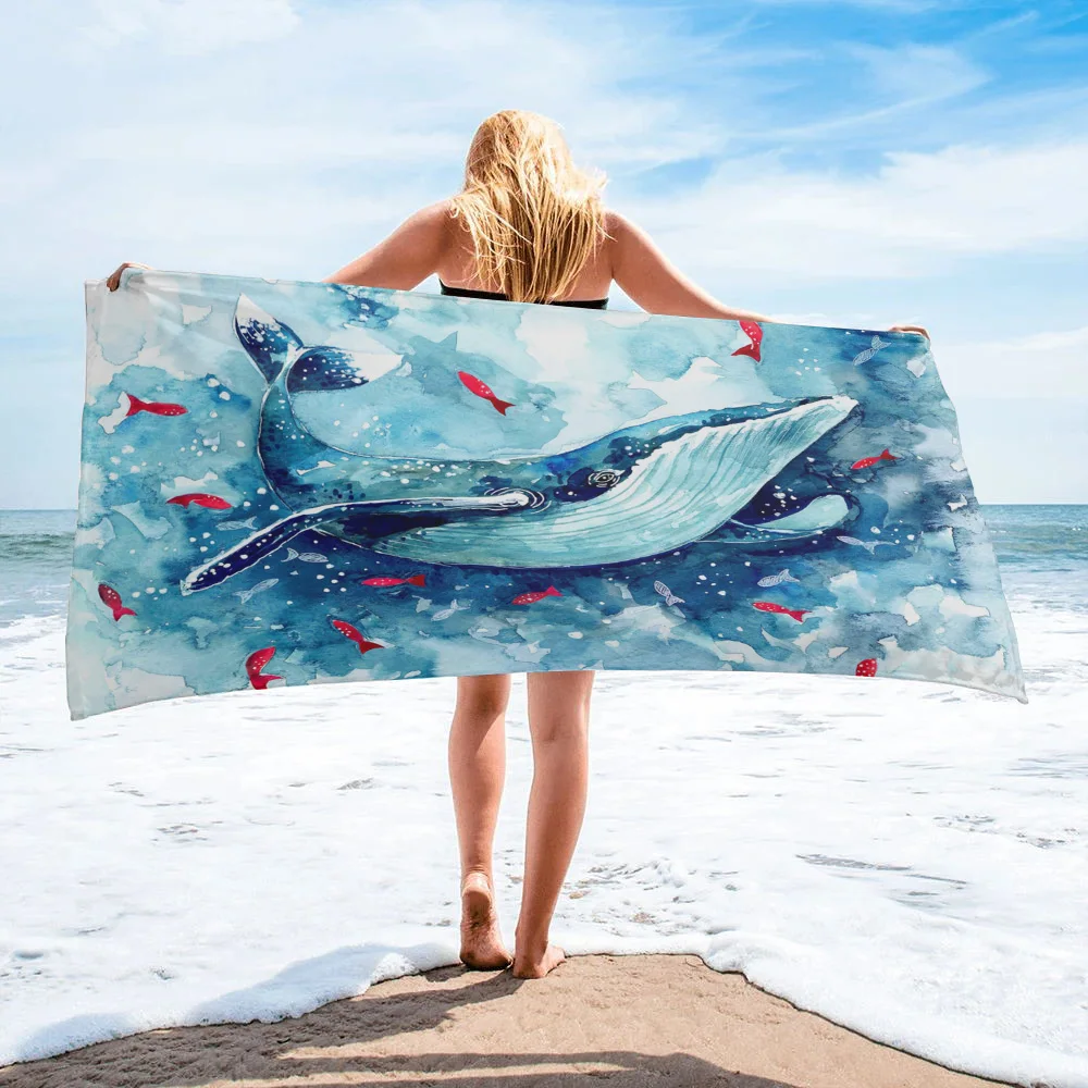 

Быстросохнущее банное полотенце из микрофибры с изображением синего Кита