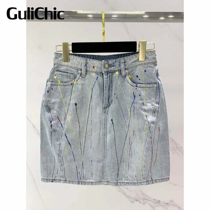 

6.25 GuliChic Women Vintage Casual Back Pocket Embroidery High Waist Denim Mini Skirt