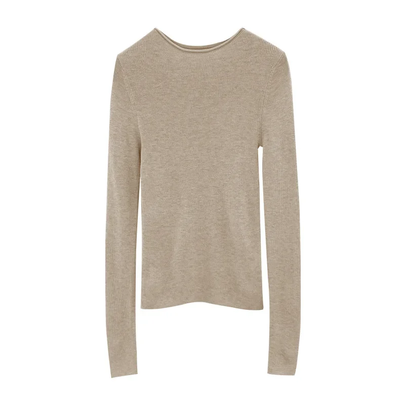 Женский вязаный топ на осень/зиму 2024 новый с круглым вырезом и длинными рукавами