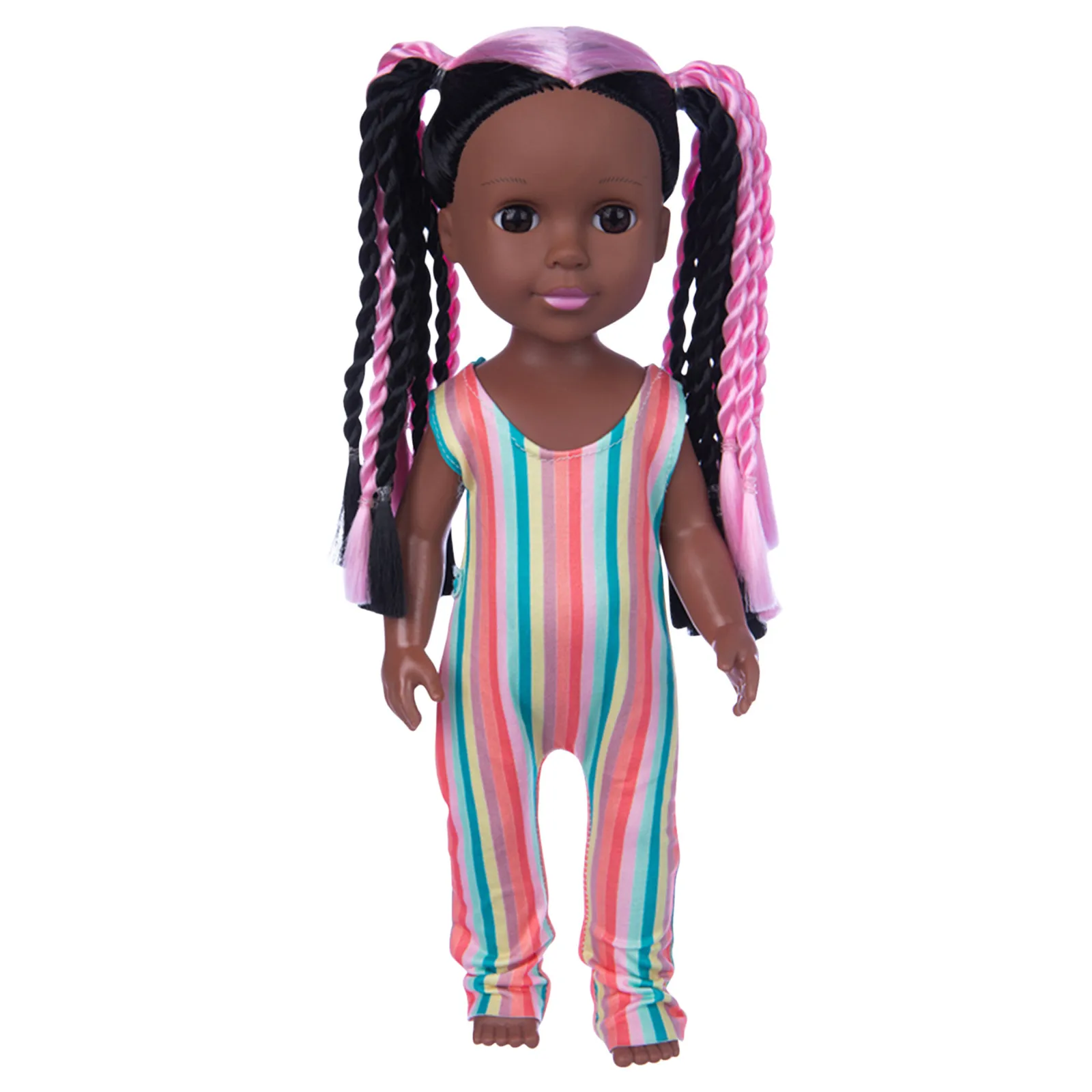 

New 14Inch Pink Curly Hair African Dolls Kawaii Black Skin Figure Reborn Doll Infant Baby Toys Cute Children Birthday Gifts