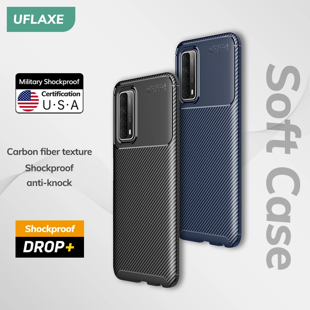 UFLAXE Original Shockproof Soft Silicone Case for Huawei Y7a Y9 Prime 2019 Carbon Fiber Back Cover Casing