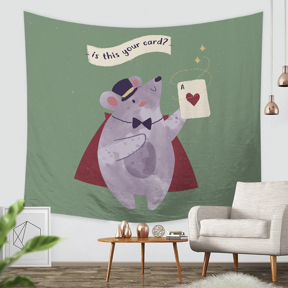 Cartoon Mouse Frog Bear Printed Tapestry Wall Hanging Playing Cards Letter Wall Tapestry Wall Carpets Dorm Decor Home Supplies