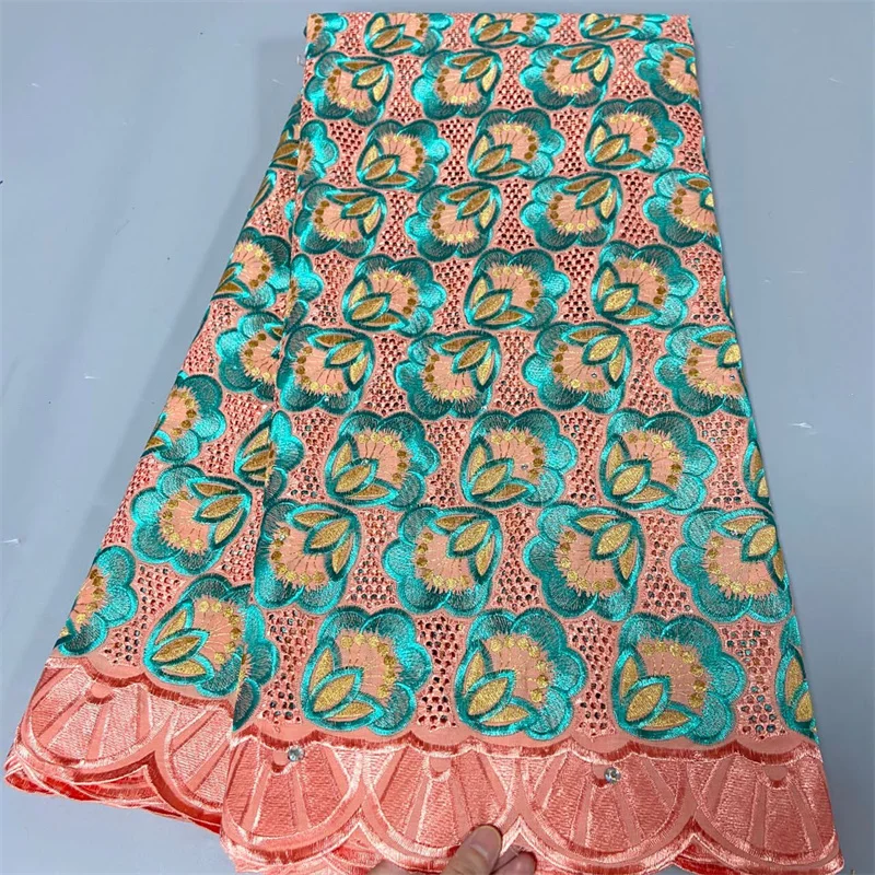 

5 Yard Swiss Fabric Latest Heavy Beaded Embroidery African 100% Cotton Voile Lace Popular Dubai Style For wedding Party 3L092901