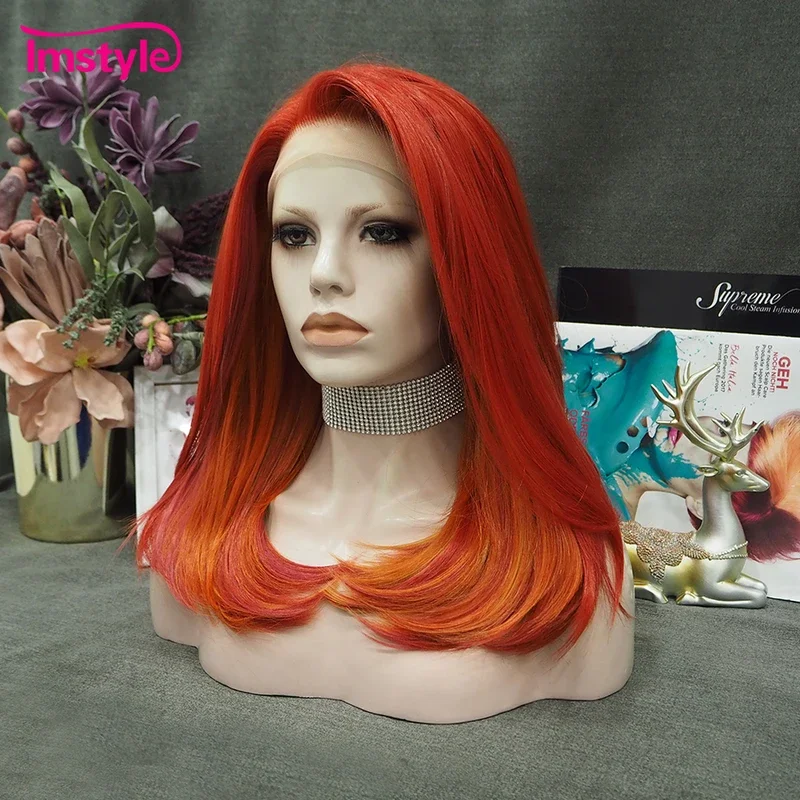 Имбирный оранжевый парик Imstyle синтетический на сетке спереди прямые волосы