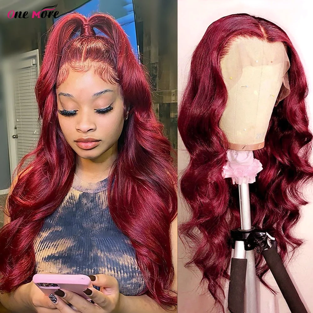 30 inch 99J Burgundy Lace Front Wig 13x4 Colored Body Wave Lace Front Human Hair Wigs For Women Transparent Lace Wigs One More