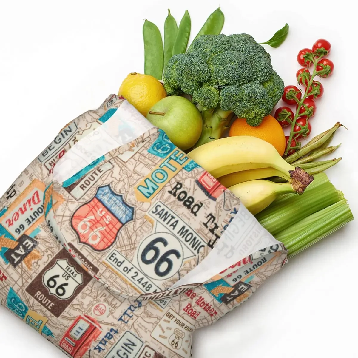 Винтажная сумка-тоут с принтом Kawaii Route 66 прочная парусиновая сумка через плечо