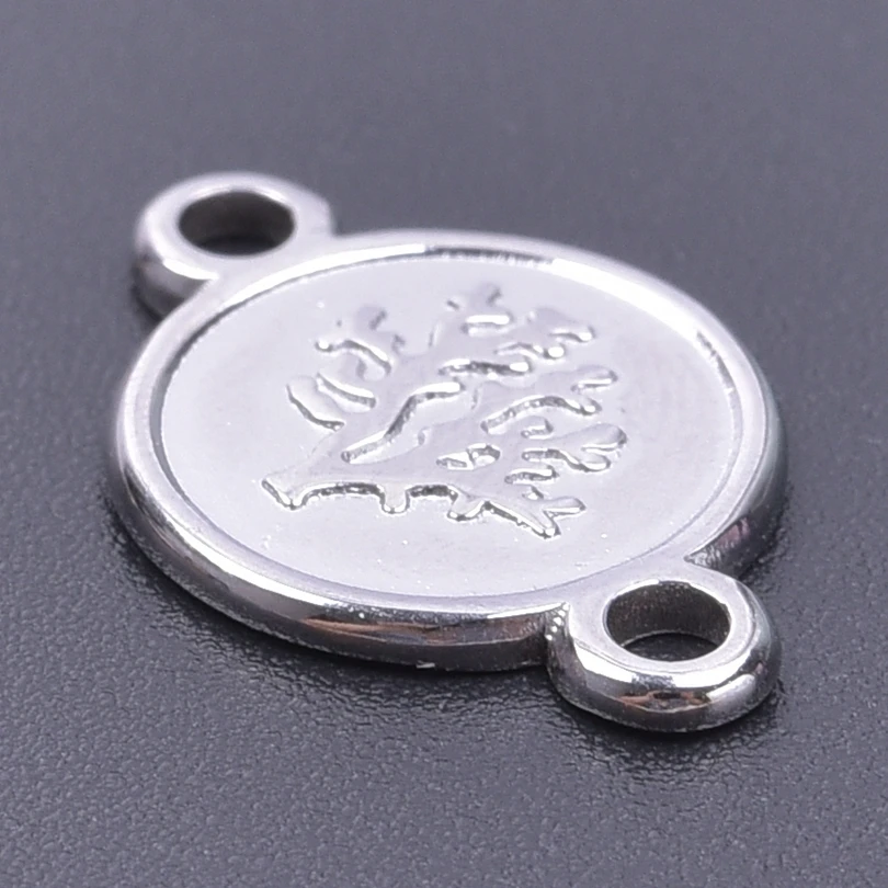 3pcs/Lot Stainless Steel Charms For Earrings Making Supplies Metal Jewelry Tree Shape Round Pendant Necklace Jewelry Accessories