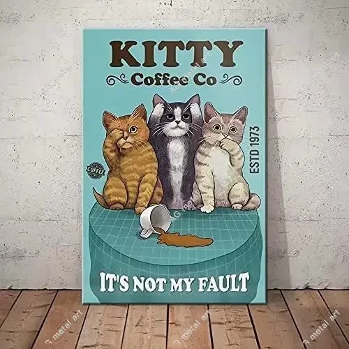 

King Cat Coffee Retro Metal Tin Sign Vintage Aluminum Sign for Home Coffee Wall Decor Cat Sign Posters