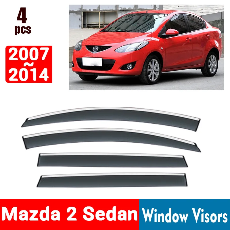 FOR Mazda 2  Sedan 2007-2014 Window Visors Rain Guard Windows Rain Cover Deflector Awning Shield Vent Guard Shade Cover Trim