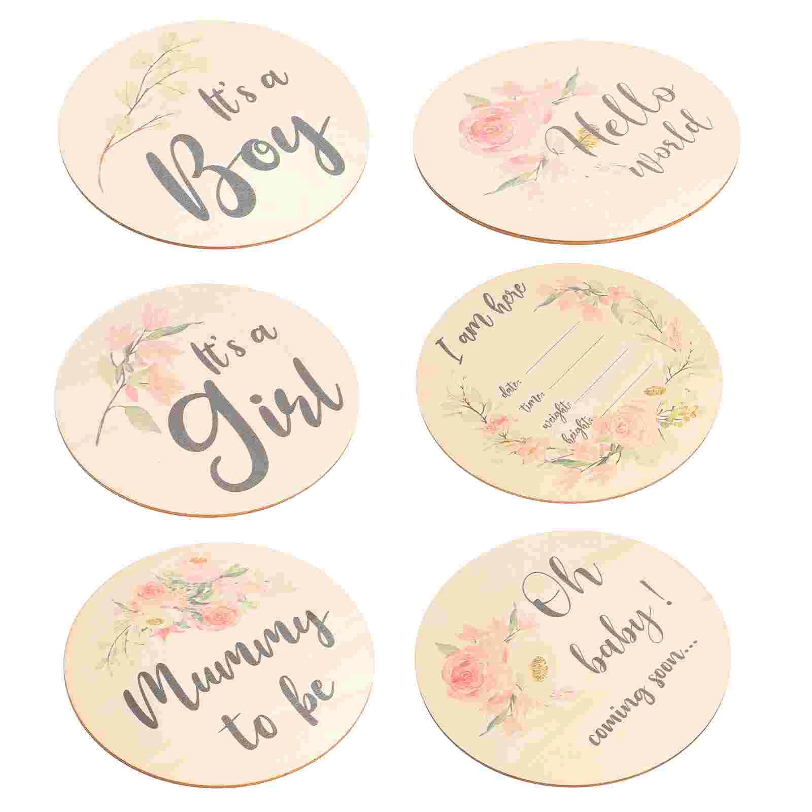 

6 Pcs Newborn Props Baby Milestone Cards Birth Announcement Name Sign Wood Pregnant Woman