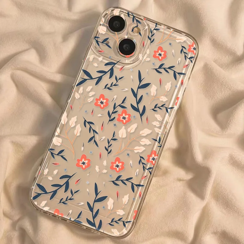 Фото Чехол с цветочным рисунком для iPhone 15, чехлы для iPhone 15, 12, 13, 14, 16 Pro Max X XR XS Max 14 15 Plus 16 Pro iPhone16, прозрачный противоударный чехол Funda №5