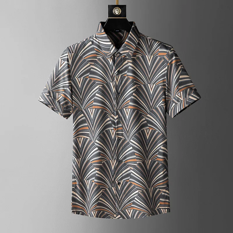 Summer Shirt Men Causal Shirts Luxurious Shirt Male Summer Short Sleeve Blouse Slim Fit Business Tops Fashion Pattern