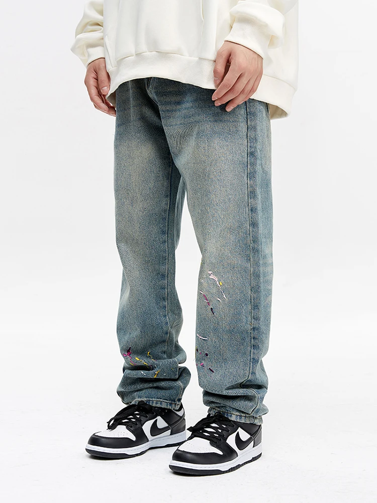 European and American Men's Y2K Elastic Jeans Comfortable Embroidered Blue Jeans Trendy Casual Pants Brand Clothing Men Pants