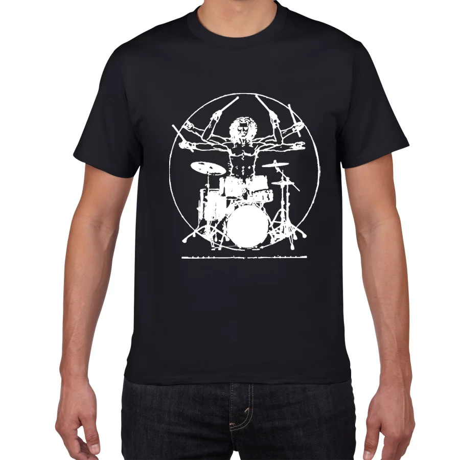 

Drums Da Vinci funny T Shirt men Vitruvian Man Drummer cotton Vintage Graphic Music Novelty streetwear men tshirt men homme