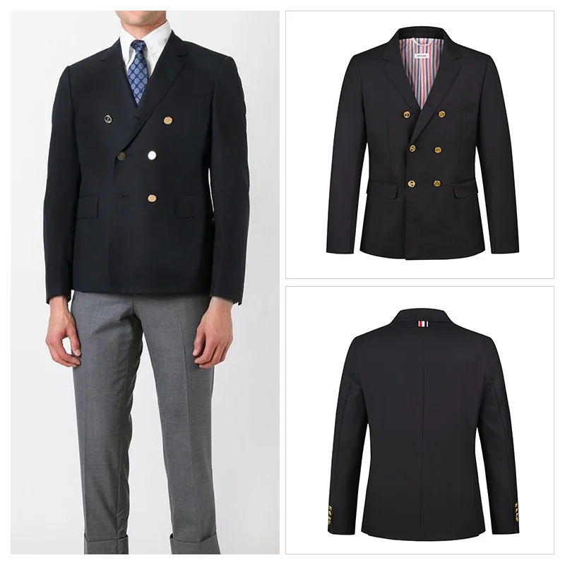 

TB THOM Blazers Classic Gold Buttons Double Breasted Coats Men's Jackets Fashion Brand Formal Wedding Suit Jaclets