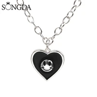 cute heart smiley face necklace enamel pendant for women men girl couple metal chain kpop jewelry accessories fashion gift 2022