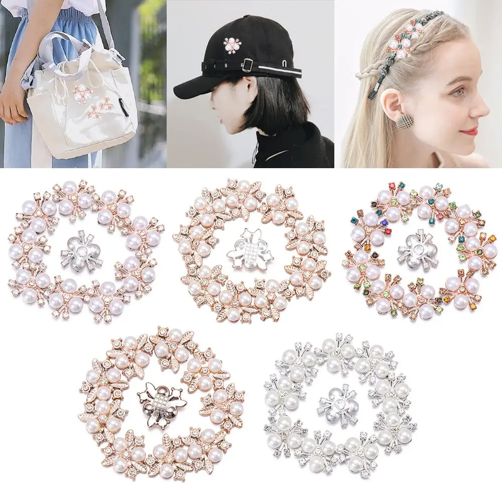 

10PCS Pearl Flower Rhinestone Buttons Sparkling Crystal Hairpins Decoration Clothes Sewing Accessories DIY Craft Pearl Button