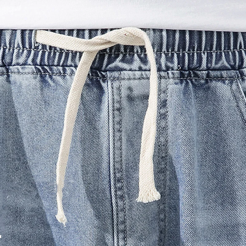 Men's Jeans Loose Straight Denim Pants Summer 2022 New Elastic Waist Casual Versatile Thin Trouser Male Bottoms Plus Size S-3XL