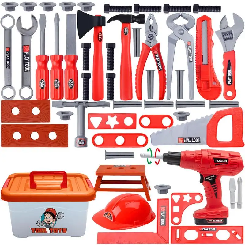 

Electric Toy Drill Set Toddler Tool Set Kids Toy Tool Kit Pretend Play Construction Toddler Tool Toys 55Pcs Playset Accessories