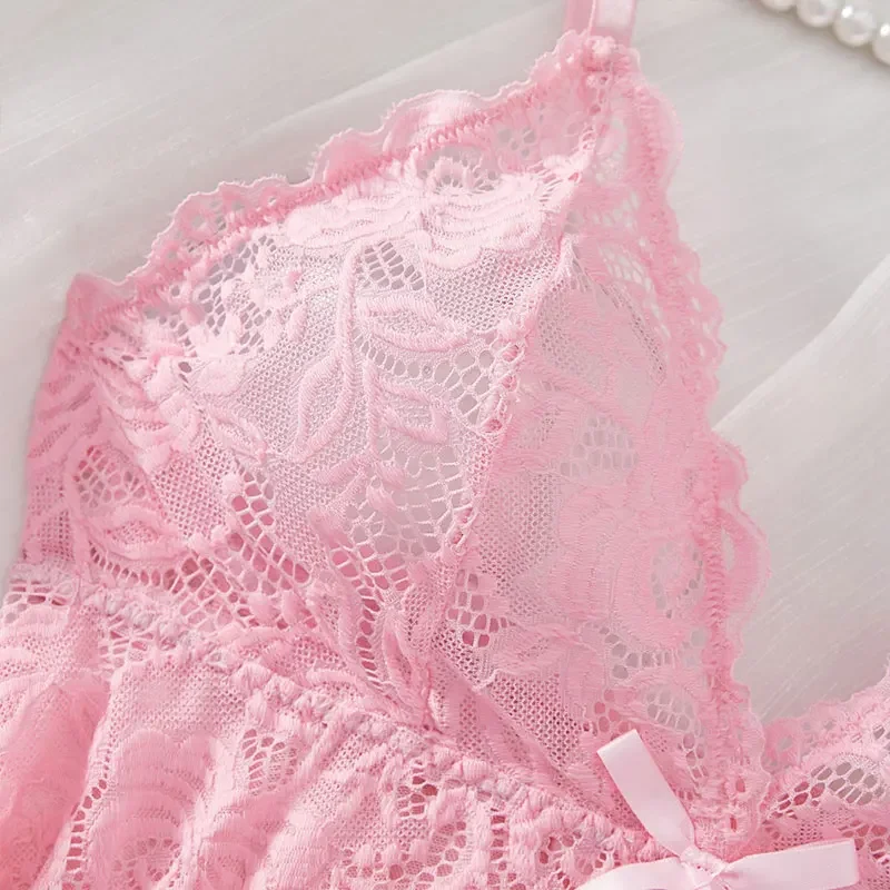 Сексуальная кружевная ночная рубашка прозрачное розовое нижнее белье женское