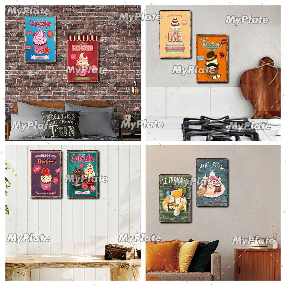 Винтажный жестяной знак в виде кекса металлическая табличка Настенный декор