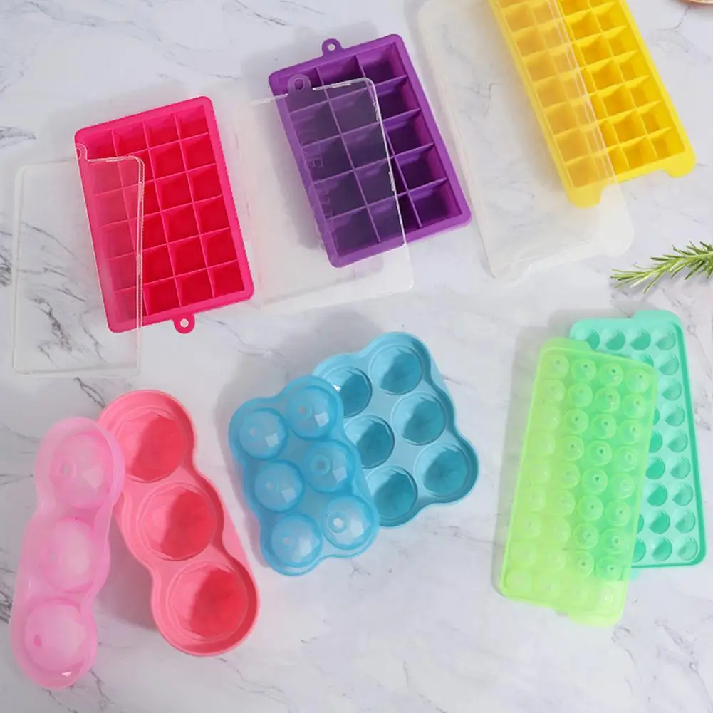 

Silicone Ice Cube Mold Flexible Convenient Clean Soft Silicone Lid Design Anti-stick Harmless Ice Tray Mould for Daily Household