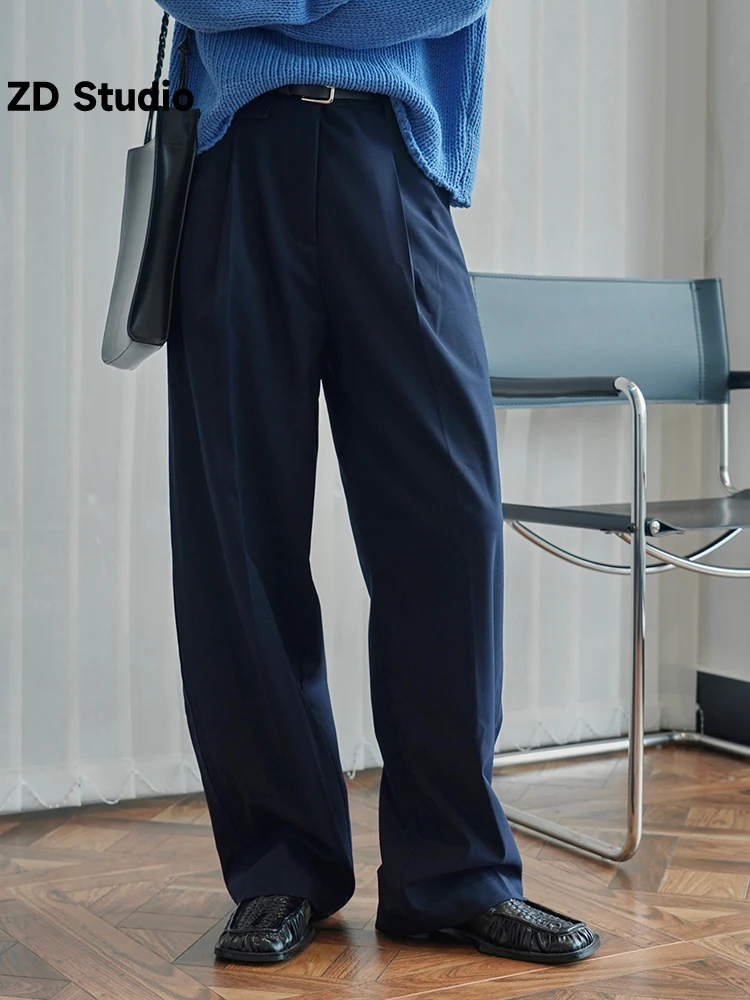 

[ZD Studio] Office Lady Straight Pants High Waist Solid Color Wide Leg Trousers Women Fashion Clothes 2023 Autumn New 2AA1453