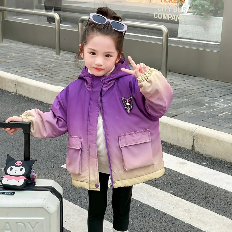 Детская куртка с капюшоном Sanrioed Kuromi мультяшное бархатное пальто для девочек