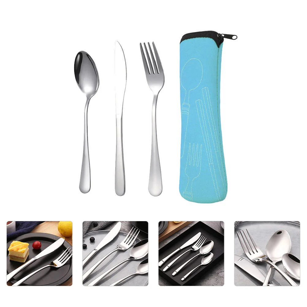 

Set Cutlery Stainless Steel Utensils Portable Flatware Spoon Fork Silverware Travelpicniclunch Case Rustproof Dinnerware Rest