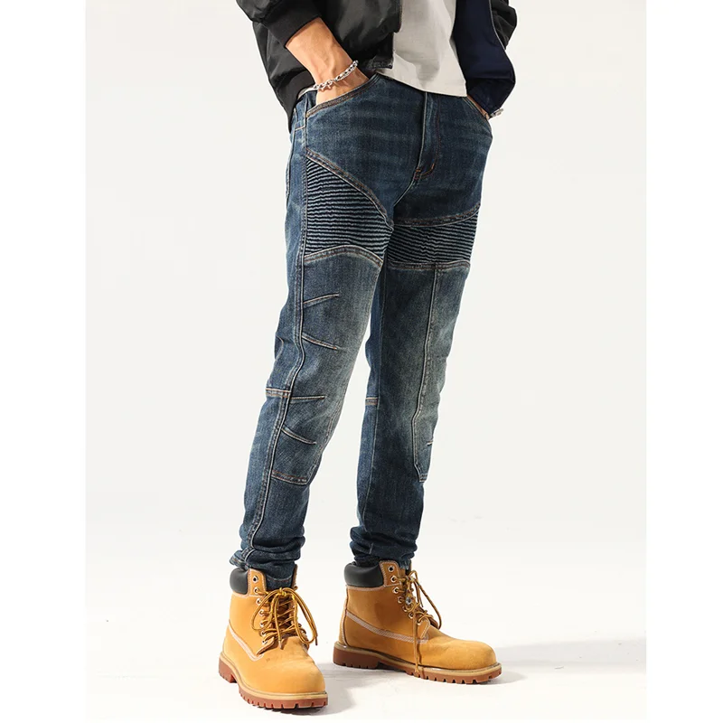 Men Clothing New Pattern Recreational Vintage Blue Jeans Self-cultivation Elastic Force Crus Pedis Street Trousers Autumn Female