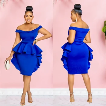 2023 Off Shoulder Midi Party Dresses Women Night Luxury Elegant Ruffle Black Summer Evening Dresses Prom Birthday Club 1
